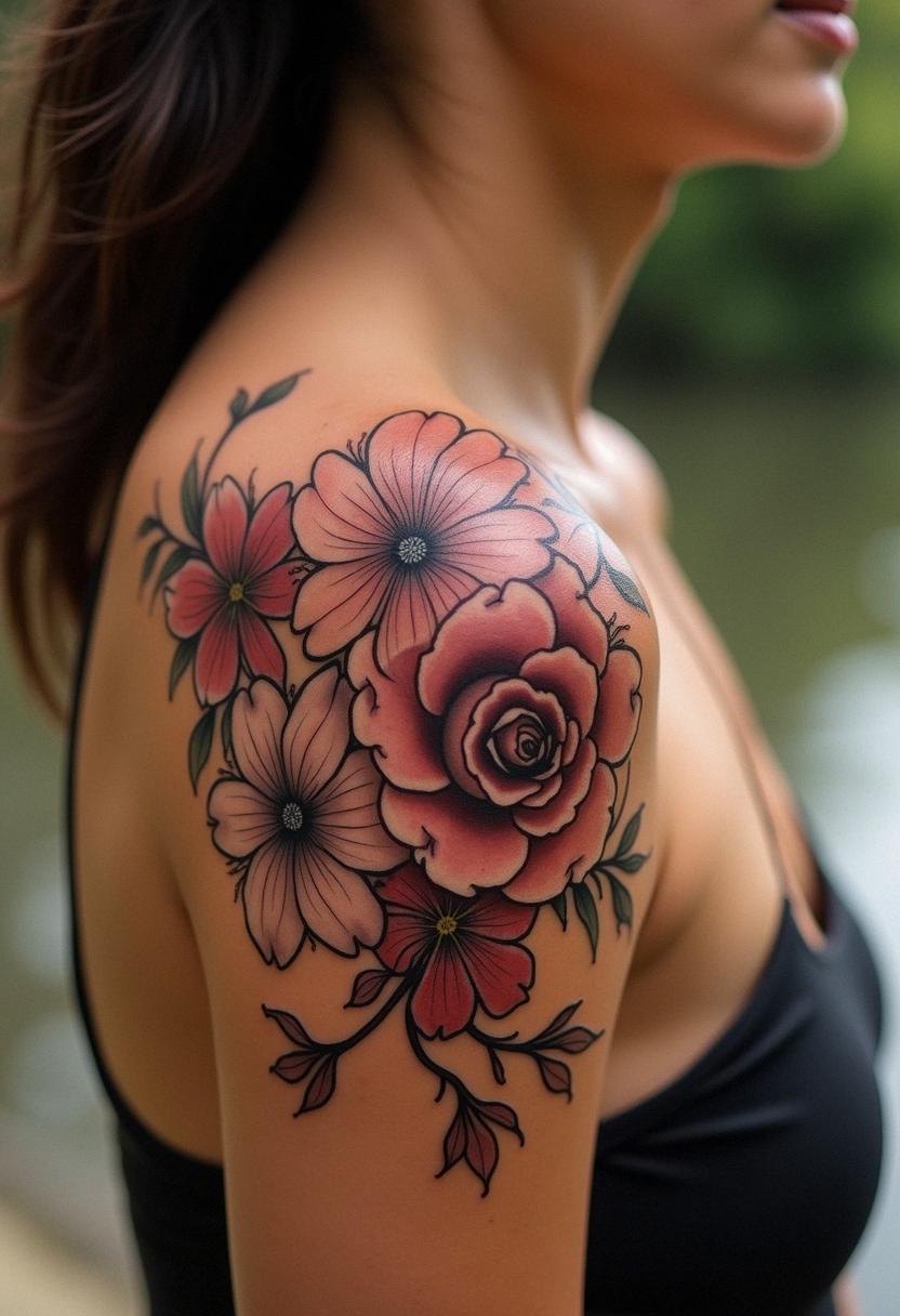 Stunning Flower Shoulder Tattoo Designs
